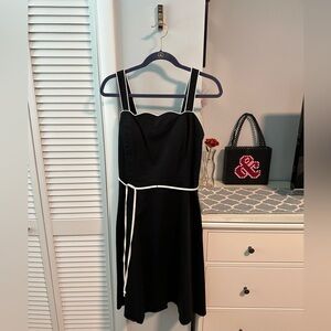 Chic Black Midi Dress with White Trim